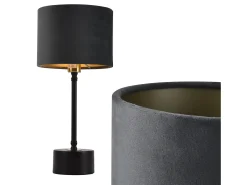 Abajur de mesa luminária de escritório metal e flanela 39 cm preto cobre e cinza 03_0002512
