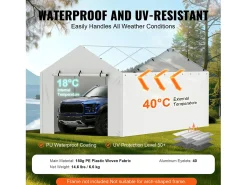 Abertura de Substituição para Abrigo de Carro SucceBuy, 304,8 x 609,6 cm, com Parede Lateral, Branco