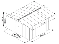 Abrigo de jardim de 9,92 m² em aço galvanizado cinza - LINUS