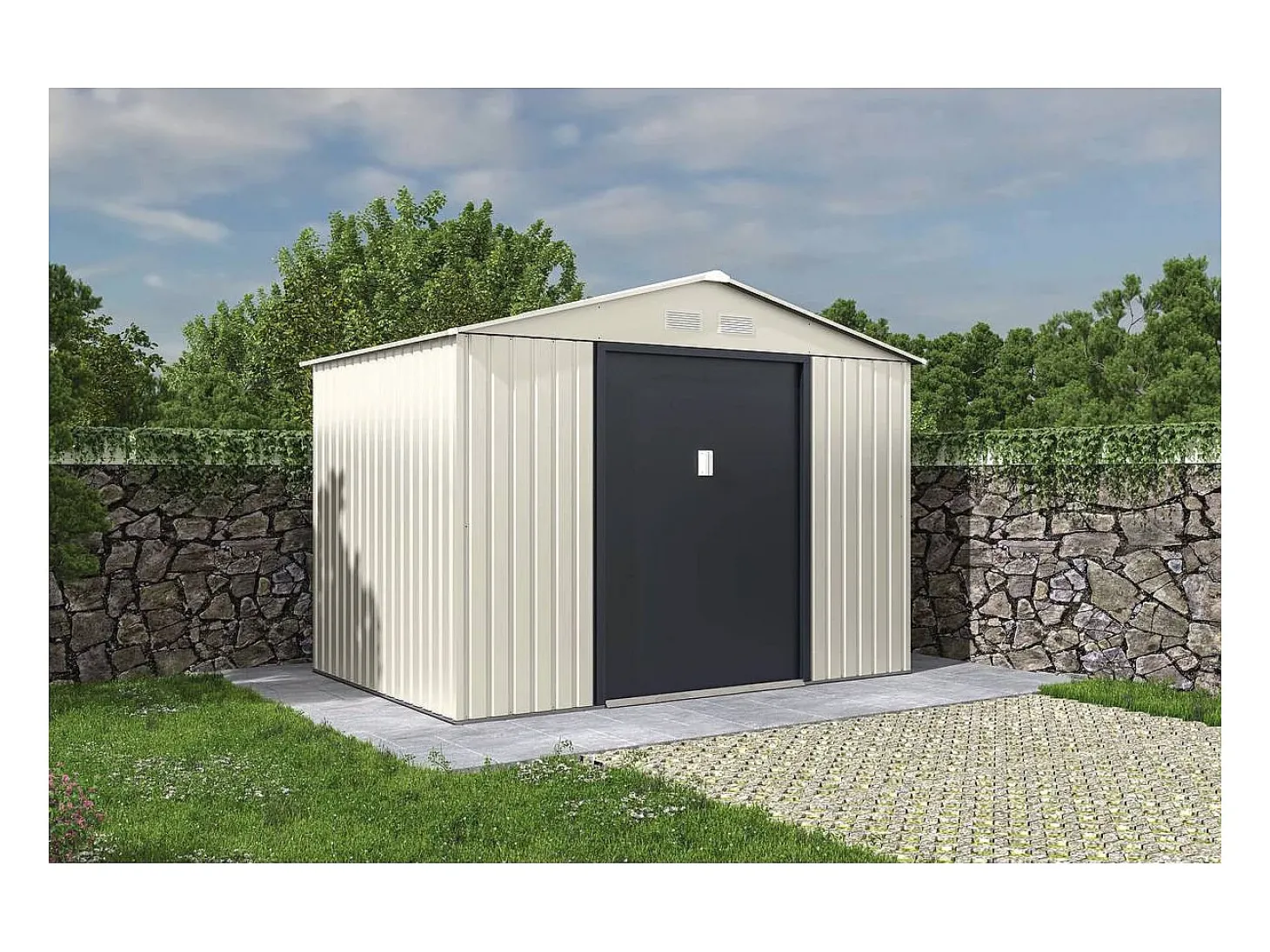 Abrigo de jardim em metal "Nebraska" - 5,29 m² - Bege/Cinza antracite