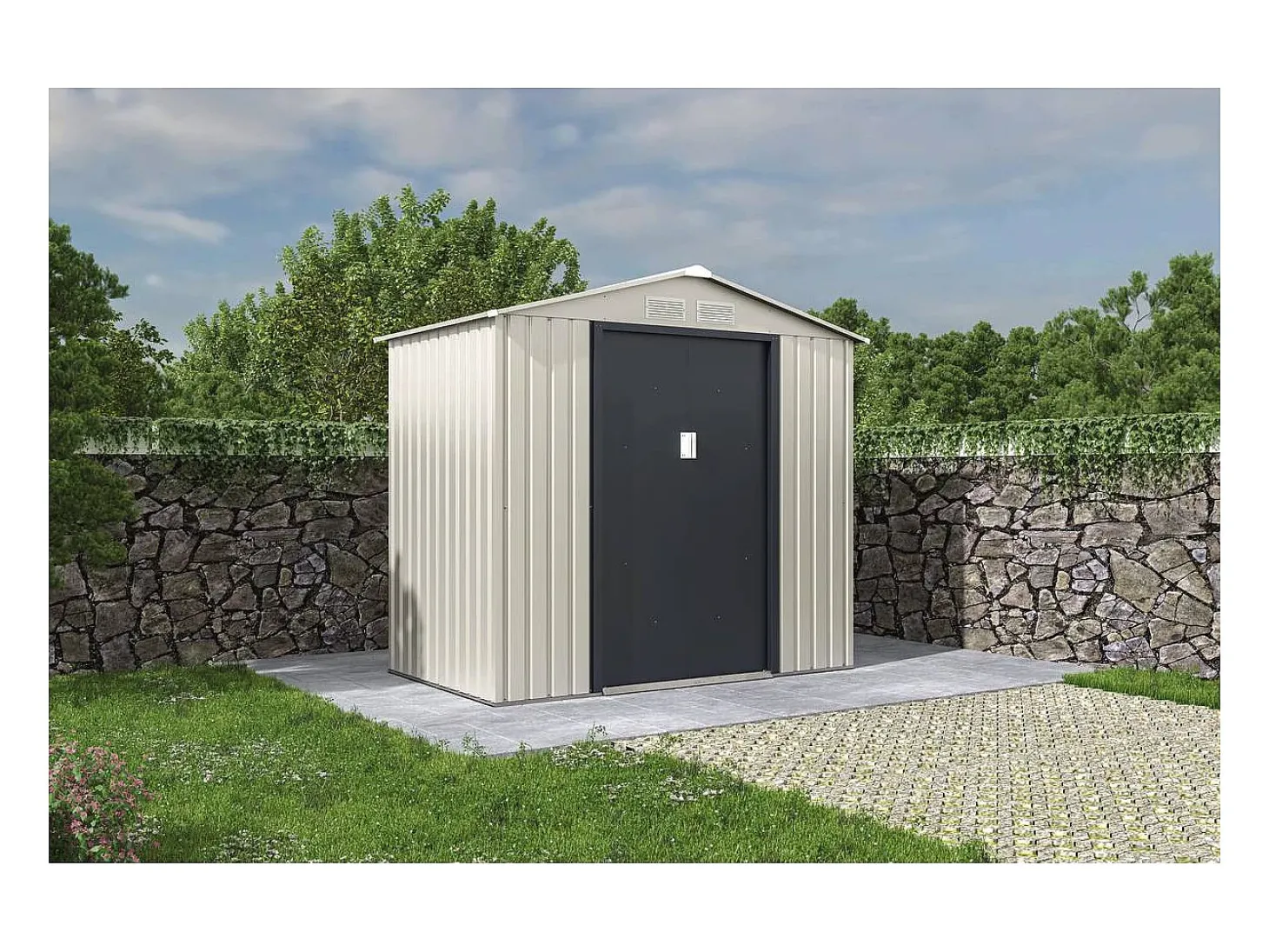 Abrigo de jardim em metal "Nebraska" - 4,07 m² - Bege/Cinza antracite