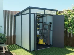 Abrigo de jardim em resina cinza 3,65 m² com piso, MINARO
