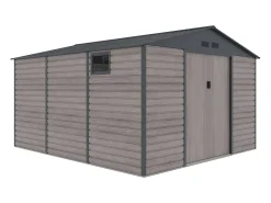 Abrigo de jardim metal aço galvanizado efeito madeira cinza 13,12 m² ADELMO