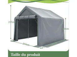 Abrigo do jardim - moldura de metal de aço galvanizada e tecido PE - garagem - 244x241x217cm - cinza