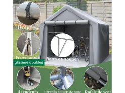 Abrigo do jardim - moldura de metal de aço galvanizada e tecido PE - garagem - 244x241x217cm - cinza