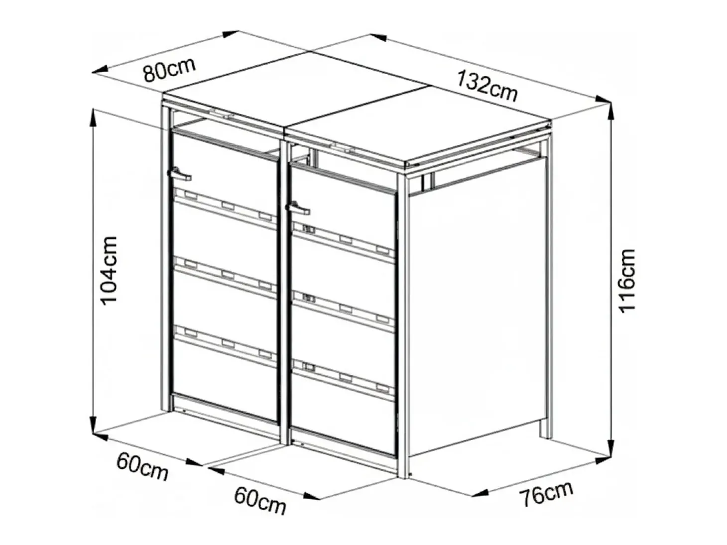 Abrigo para lixo em aço galvanizado cinza antracite 2 contentores 132x80x116 240L LOKAFA