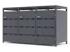 Abrigo para lixo em aço galvanizado cinza antracite 3 contentores 200x80x116 240L LOKAFA