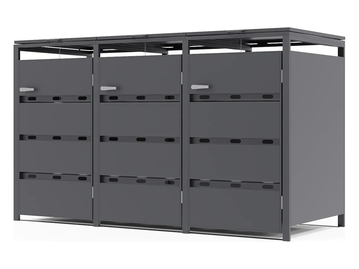 Abrigo para lixo em aço galvanizado cinza antracite 3 contentores 200x80x116 240L LOKAFA