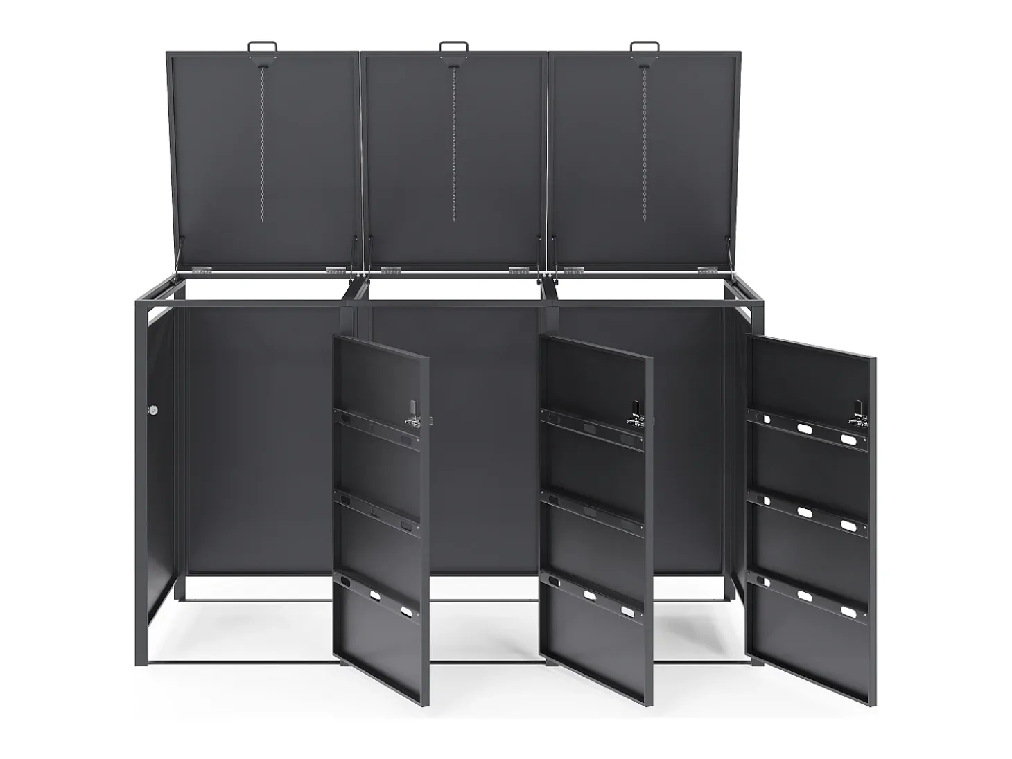 Abrigo para lixo em aço galvanizado cinza antracite 3 contentores 200x80x116 240L LOKAFA