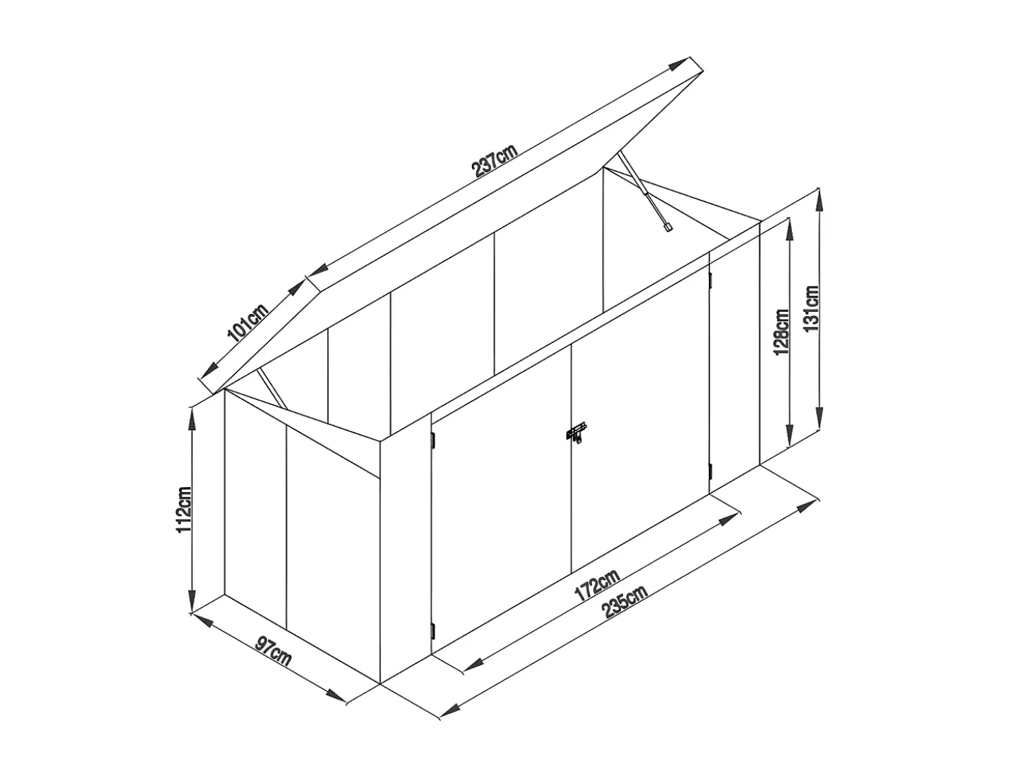 Abrigo para três caixotes do lixo em aço galvanizado antracite, C237 x L101 x A131 cm ILARIO