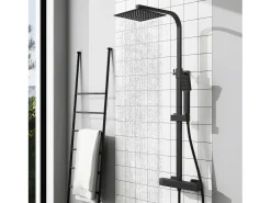 AICA 2 Columnas de chuveiros termostáticos com chuveiros quadrados e chuveiros de mão com colunas ajustáveis (preto mate e cromado brilhante)