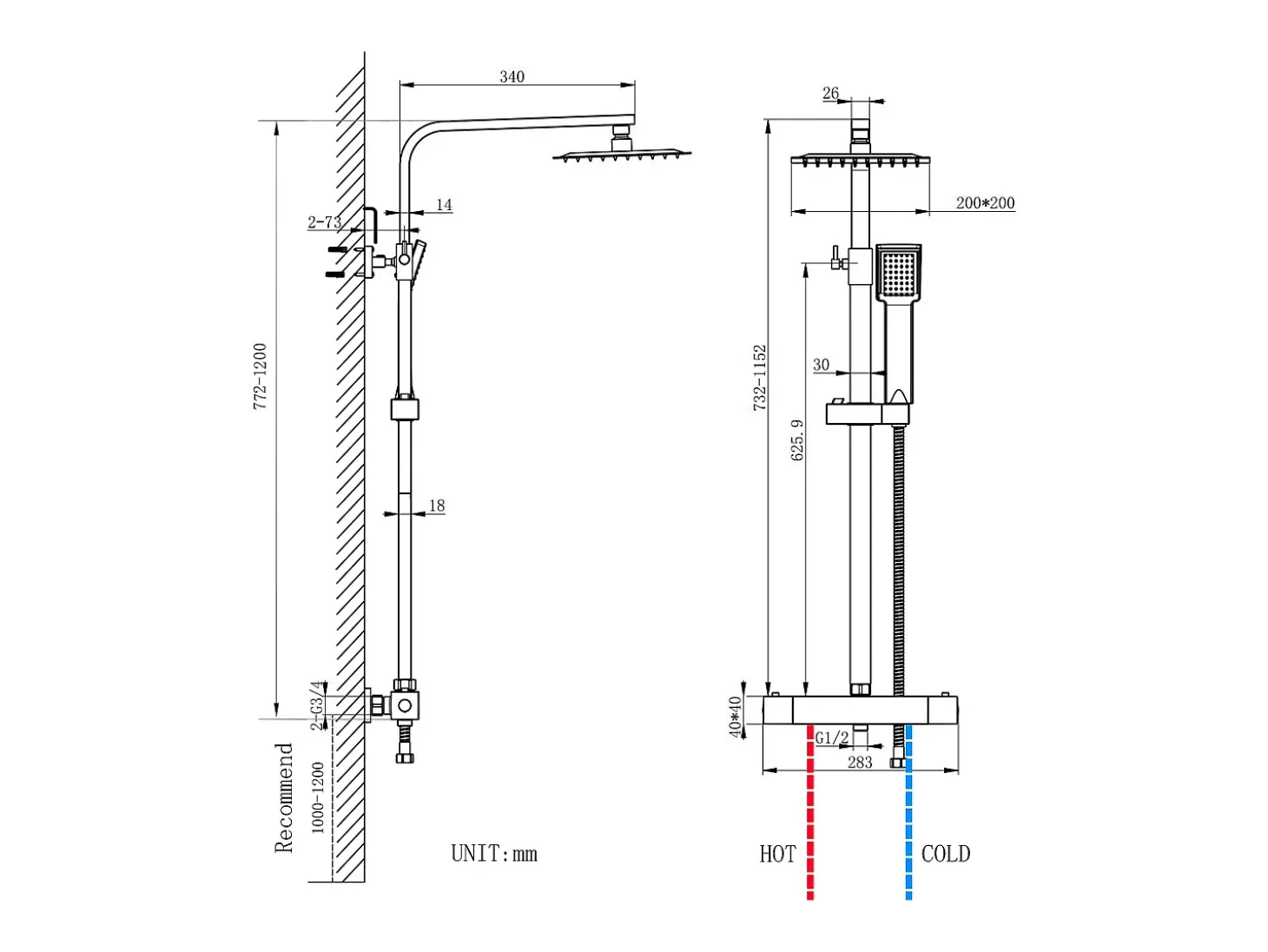 AICA 2 conjuntos de chuveiro termostático em preto fosco com chuveiro quadrado e chuveiro de mão com coluna ajustável