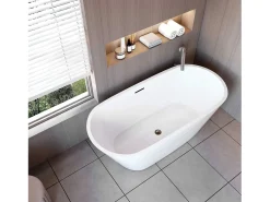 AICA Banheiras de ilha oval em acrílico,1500x700x580mm, branca, inclui mangueira + ralo