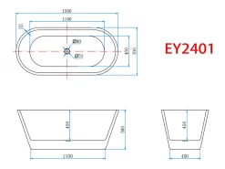 AICA Banheiras de ilha oval em acrílico,1500x700x580mm, branca, inclui mangueira + ralo