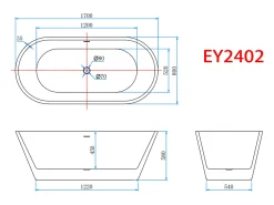 AICA Banheiras de ilha oval em acrílico,1700x800x580mm, branca, inclui mangueira + ralo