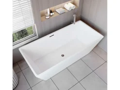 AICA Banheiras de ilha retangular em acrílico, 1700x800x580mm, branca, inclui mangueira + ralo