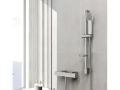 AICA Chrome Round Bar Chuveiro com chuveiro de mão quadrado e rack de sabão