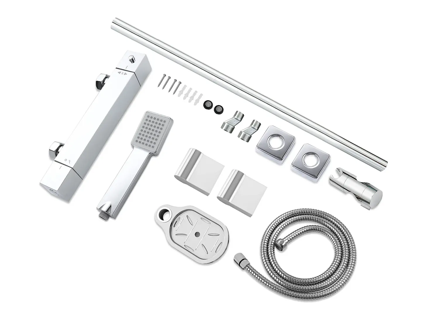 AICA Chrome Round Bar Chuveiro com chuveiro de mão quadrado e rack de sabão
