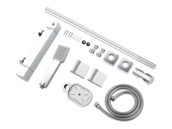 AICA Chrome Round Bar Chuveiro com chuveiro de mão quadrado e rack de sabão
