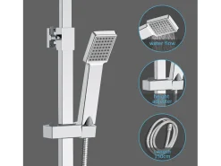 AICA Coluna de Chuveiro Termostática Cromada | Chuveiro de Mão Quadrado Grande | Barra Regulável 76-118 cm | Sistema de Chuveiro Superior