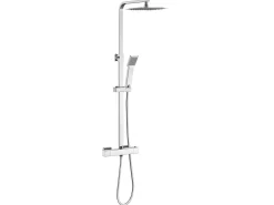 AICA Coluna de Chuveiro Termostática Cromo com Chuveiro de Mão Quadrado e Chuveiro Superior Grande 20 cm x 20 cm