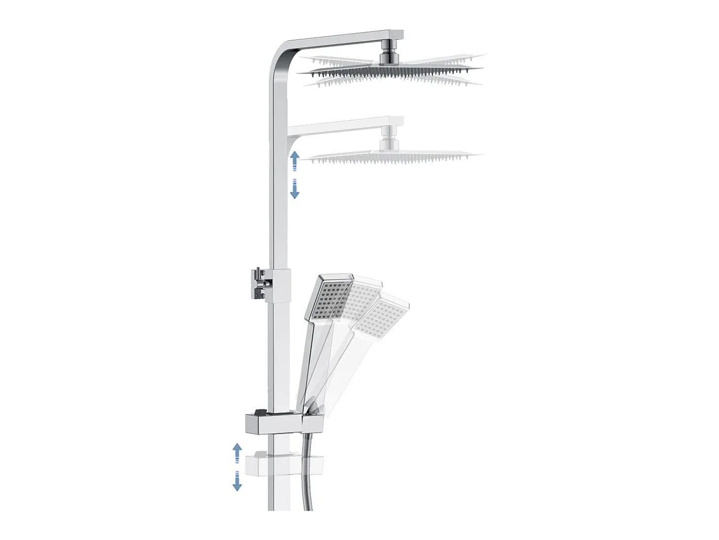 Aica coluna de chuveiro termostático prata termostática com chuveiro superior e trilho 768-1200mm quadrado