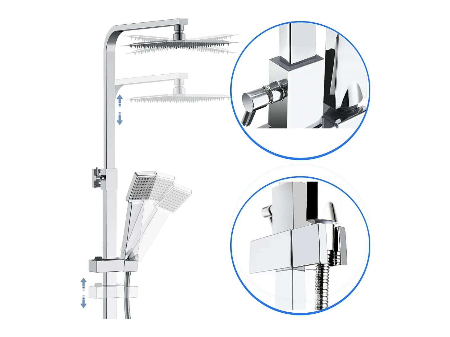 Aica coluna de chuveiro termostático prata termostática com chuveiro superior e trilho 768-1200mm quadrado
