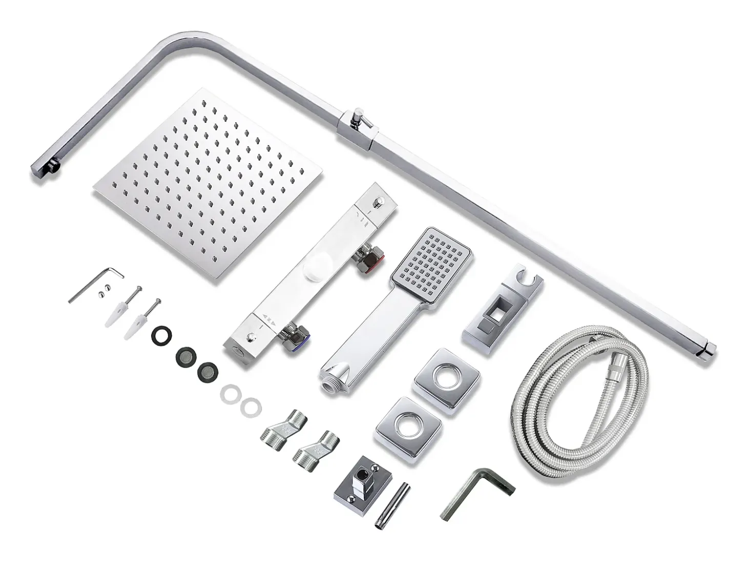 Aica coluna de chuveiro termostático prata termostática com chuveiro superior e trilho 768-1200mm quadrado