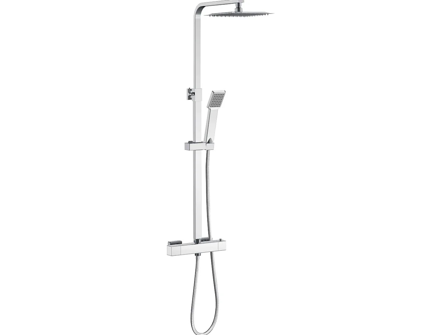 AICA Coluna de Chuveiro Termostática Cromo com Chuveiro de Mão Quadrado, Chuveiro Superior e Barra Ajustável