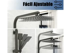 AICA Coluna de Chuveiro Termostática Preta Mate | Chuveiro de Mão Quadrado Grande | Barra Regulável 76-118 cm | Sistema de Chuveiro Superior
