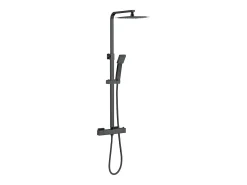 AICA Coluna de Chuveiro Termostática Preta Mate com Chuveiro de Mão Quadrado e Chuveiro Superior Grande 20 cm x 20 cm
