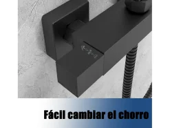 AICA Coluna de Chuveiro Termostática Preta Mate com Chuveiro de Mão Quadrado, Chuveiro Superior e Barra Ajustável
