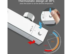 AICA Coluna de chuveiro termostática cromada com cabeça quadrada, aspersor superior e barra ajustável