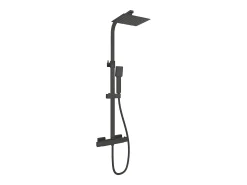 AICA Coluna de Chuveiro Termostática Preta Mate com Chuveiro de Mão Quadrado + Chuveiro Superior Grande 20 cm x 20 cm