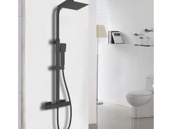 AICA Coluna de duche termostática preto mate | Alcachofra Praça Grande | Barra ajustável 73-115cm| Sistema de duche superior