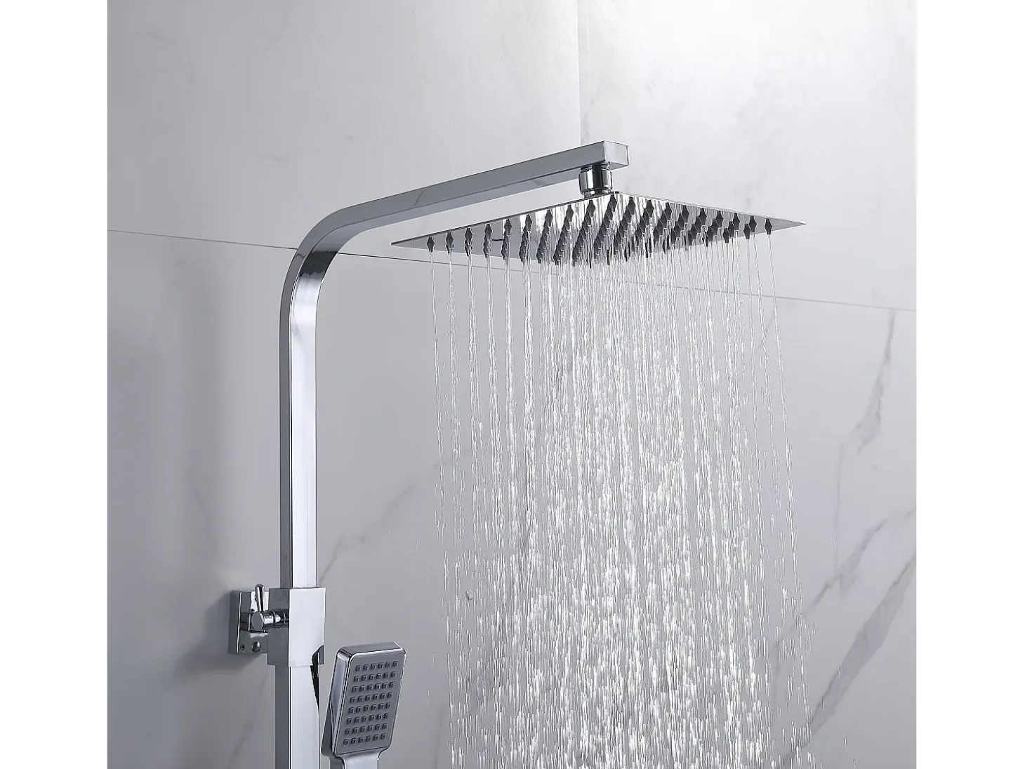 Aica termostática prata quadrada coluna de chuveiro termostático com chuveiro de aço inoxidável trilho de aço inoxidável