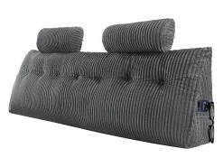 Almofada de Leitura SucceBuy, com 2 Bolsos Laterais e 2 Apoios de Cabeça, Almofada de Flanela Lavável, Apoio para as Costas para Ler, Descansar, Cinzenta