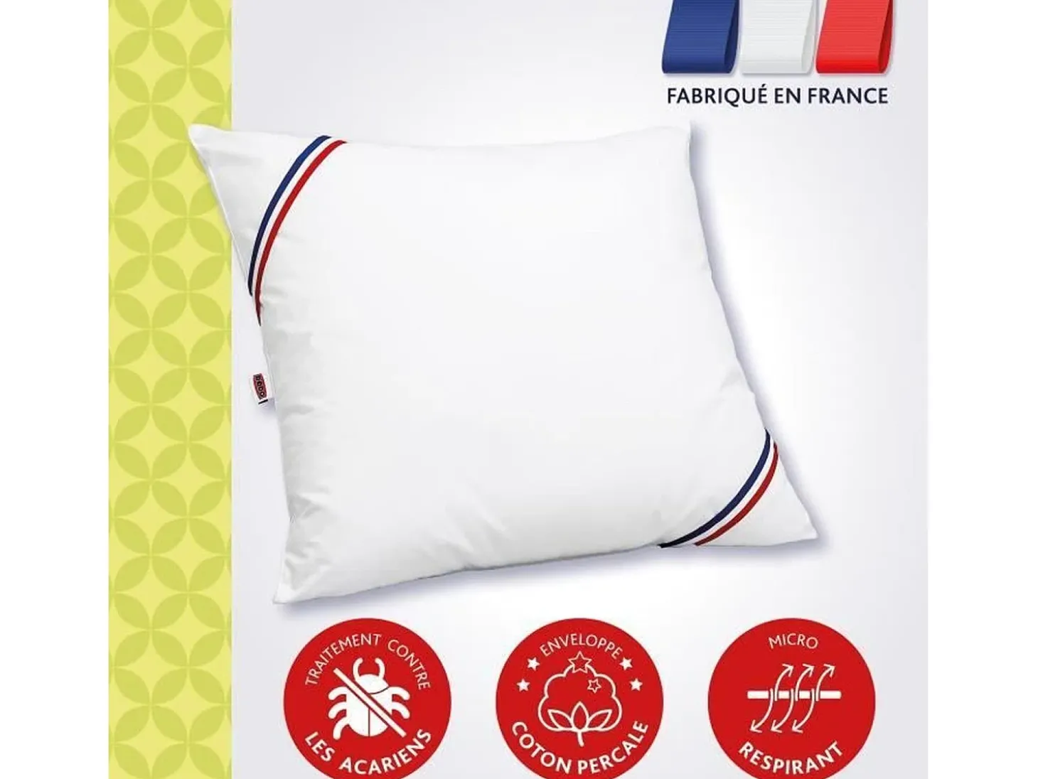 Almofada Penas de Ganso MORZINE Antiácaros 65x65cm Branco Conforto Médio