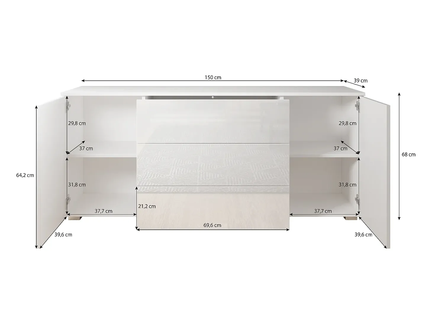 Aparador 150 cm mate para sala – moderno com gavetas e portas carvalho wotan