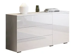 Aparador 110 cm para sala – moderno com 3 gavetas e 1 porta, corpo branco mate e frentes branco brilho