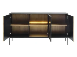 Aparador 3 portas com LEDs em MDF e vidro fumado natural e preto OVILA