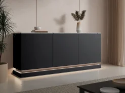 Aparador 3 portas com LEDs em MDF preto e efeito mármore branco DEVIKA de Pascal MORABITO