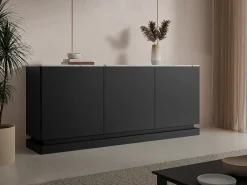 Aparador 3 portas com LEDs em MDF preto e efeito mármore branco DEVIKA de Pascal MORABITO