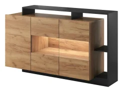 Aparador 3 portas e 3 nichos com LEDs cor natural e antracite - IDESIA