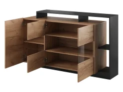 Aparador 3 portas e 3 nichos com LEDs cor natural e antracite - IDESIA