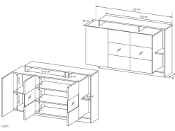 Aparador 3 portas e 3 nichos com LEDs cor natural e antracite - IDESIA