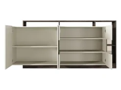 Aparador 4 portas e 4 nichos com LEDs - Bege e Natural escuro - IDESIA