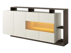 Aparador 4 portas e 4 nichos com LEDs - Bege e Natural escuro - IDESIA