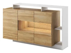 Aparador 3 portas e 3 nichos com LEDs cor natural e branco - IDESIA