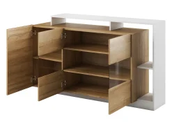 Aparador 3 portas e 3 nichos com LEDs cor natural e branco - IDESIA